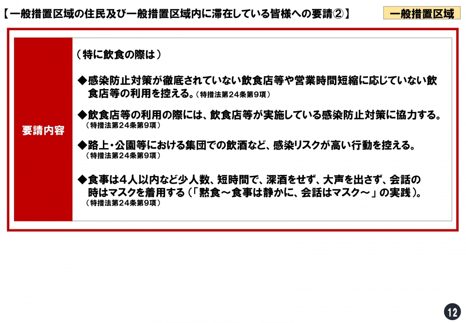 一般措置区域の住民及び一般措置区域内に滞在している皆様への要請2